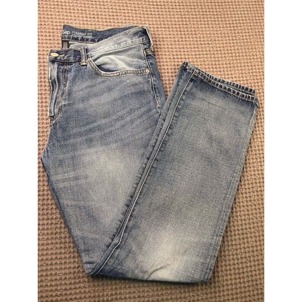 Gap Jeans 1969 Men’s 36x34 Loose Straight Light Faded Whiskered Cotton Denim